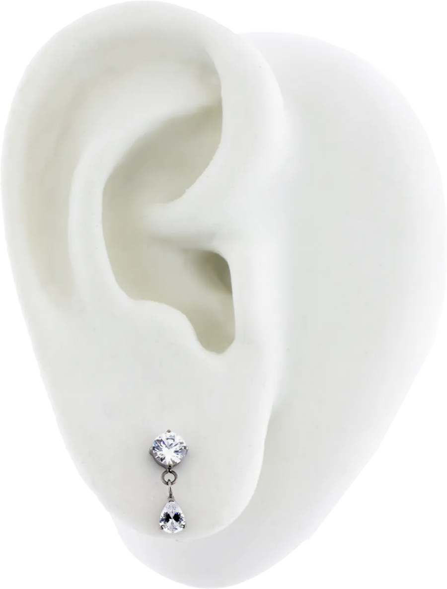 Threaded Round CZ w/ Pear Dangle