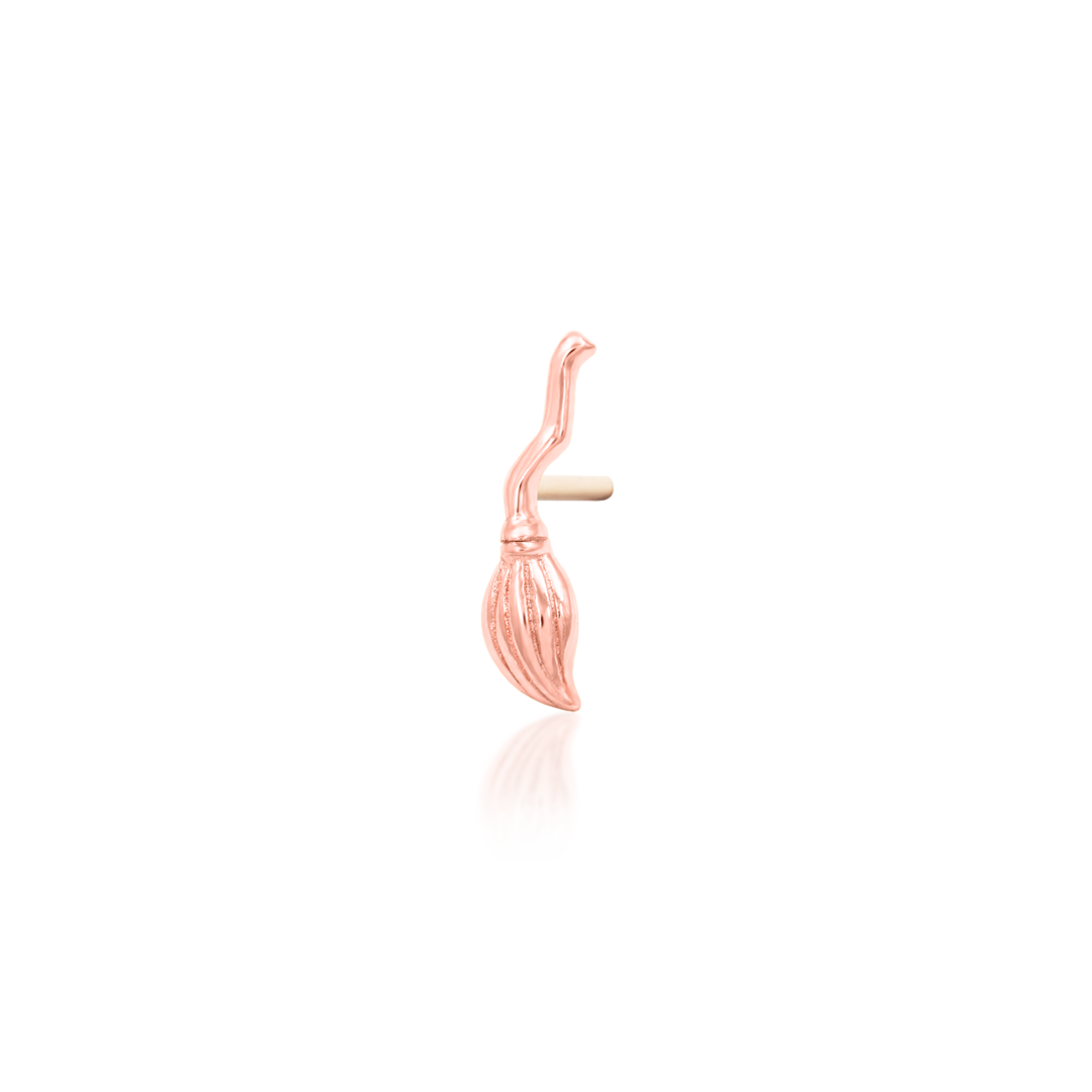 14k rose gold broom top for threadless post, cartilage, helix, conch, ear piercing.