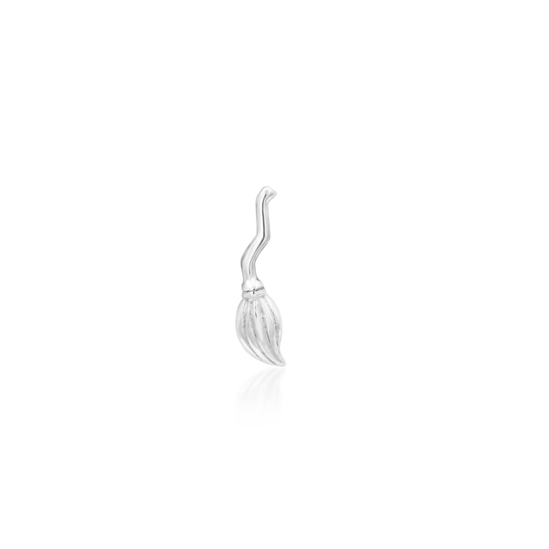 14k white gold broom top for threadless post, cartilage, helix, conch, ear piercing.