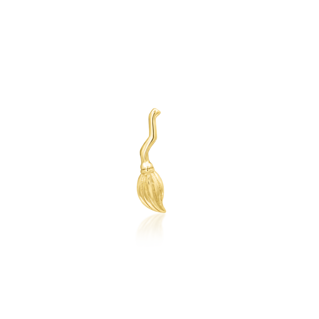 14k yellow gold broom top for threadless post, cartilage, helix, conch, ear piercing.