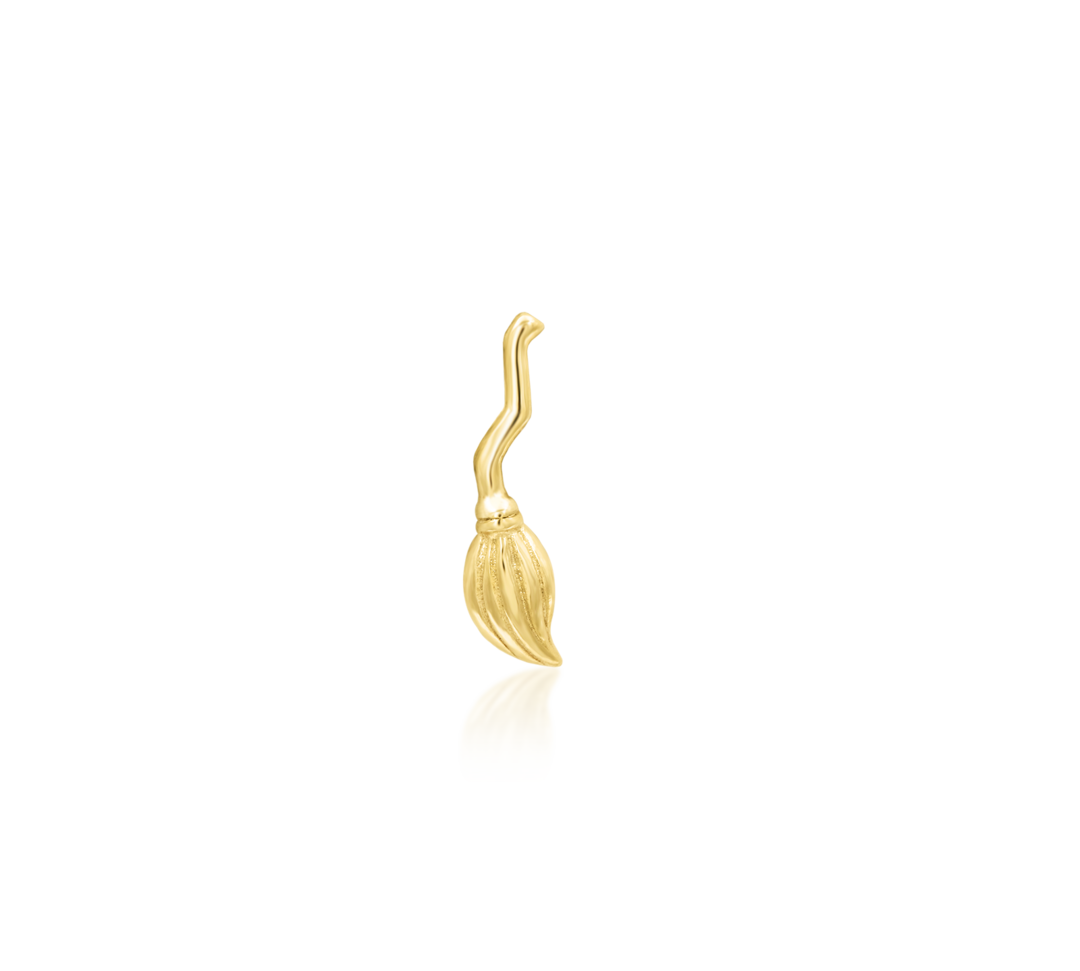 14k yellow gold broom top for threadless post, cartilage, helix, conch, ear piercing.