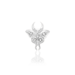 detailed solid gold and white cz luna moth piercing jewelry for threadless post; white gold