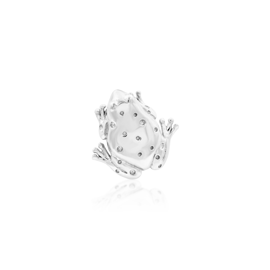 detailed frog piercing jewelry for threadless post; 14k white gold