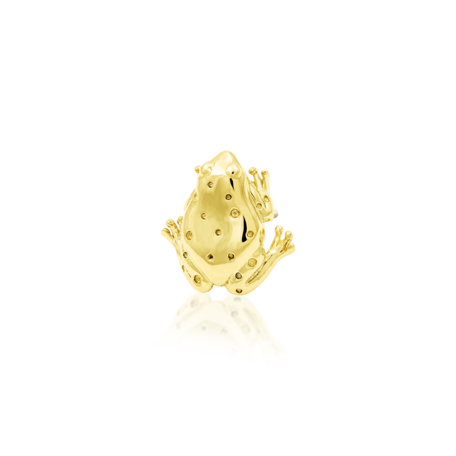 detailed frog piercing jewelry for threadless post; 14k yellow gold