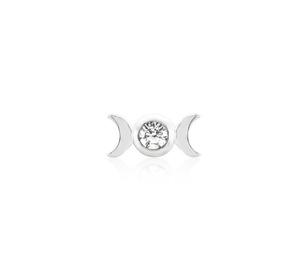 junipuur tauriel sun and moon, white cz, 14k gold threadless end for piercing jewelry, white gold