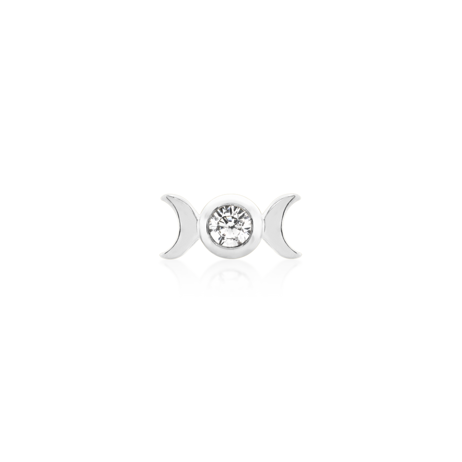 junipuur tauriel sun and moon, white cz, 14k gold threadless end for piercing jewelry, white gold