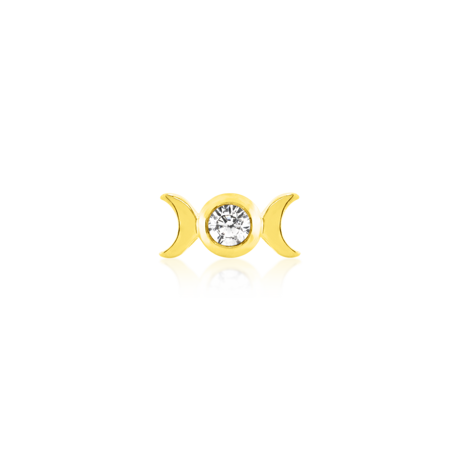 junipuur tauriel sun and moon, white cz, 14k gold threadless end for piercing jewelry, yellow gold