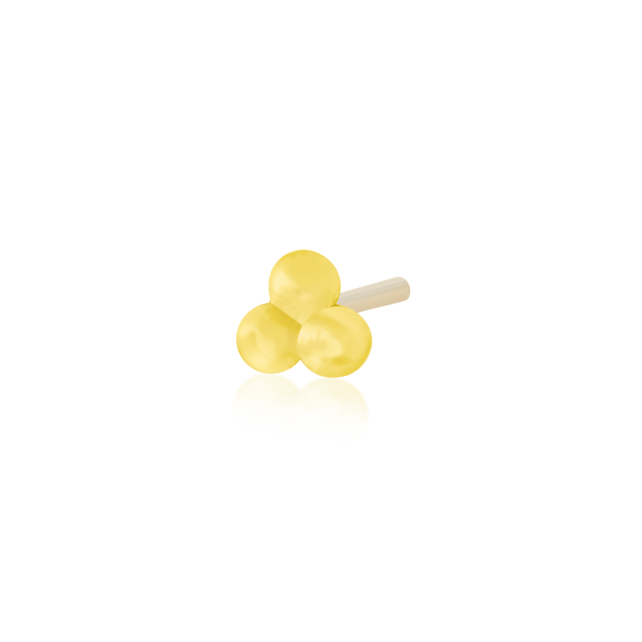 solid three bead gold threadless end for piercing jewelry